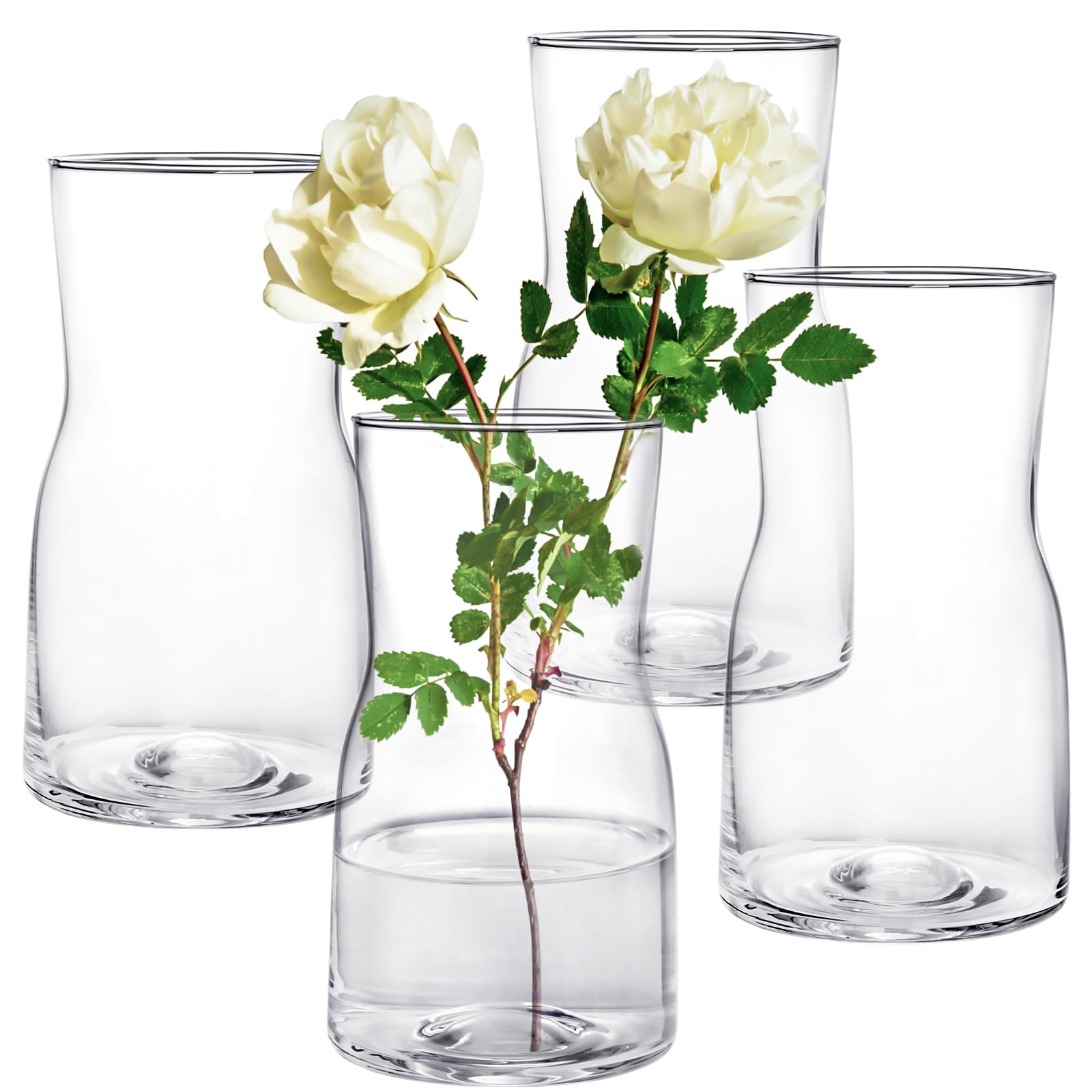 Amazon.co.jp: Elsjoy 透明ガラス花瓶 4個セット 奥行4インチ x 高さ7